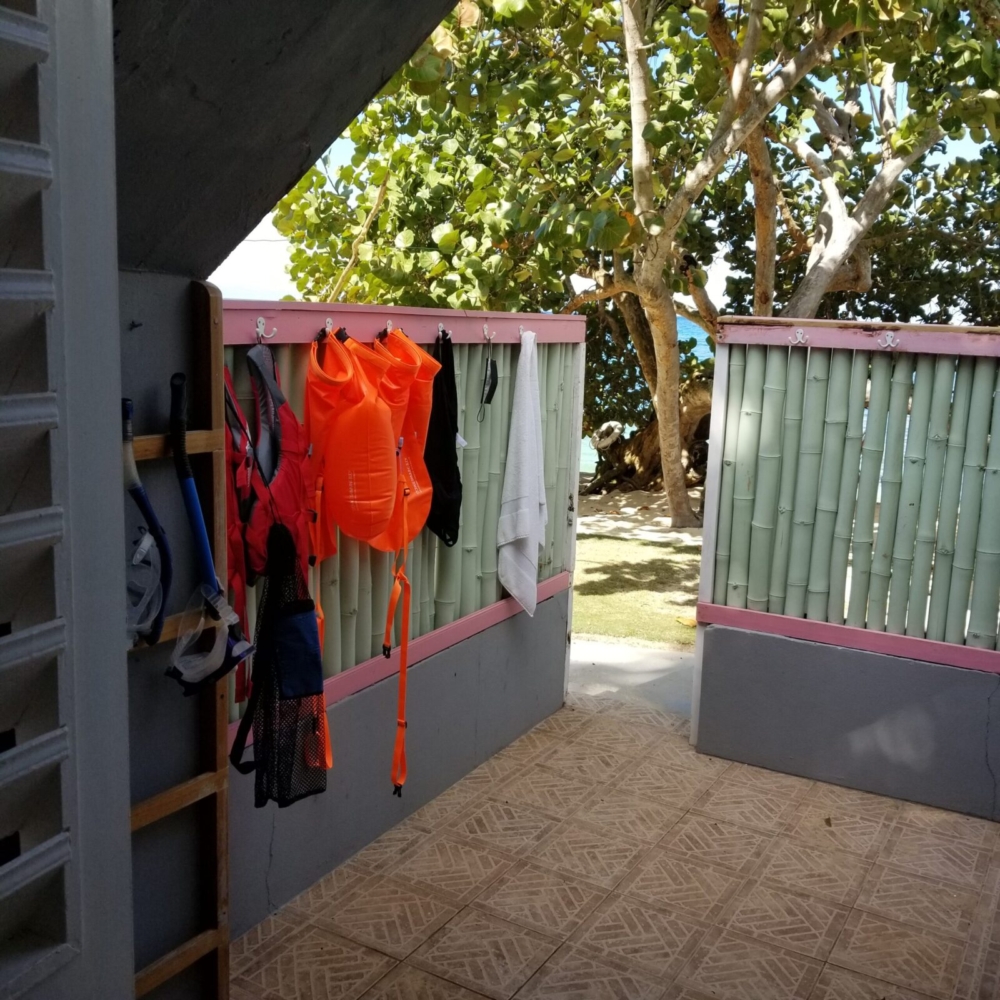Outdoor shower with equipment